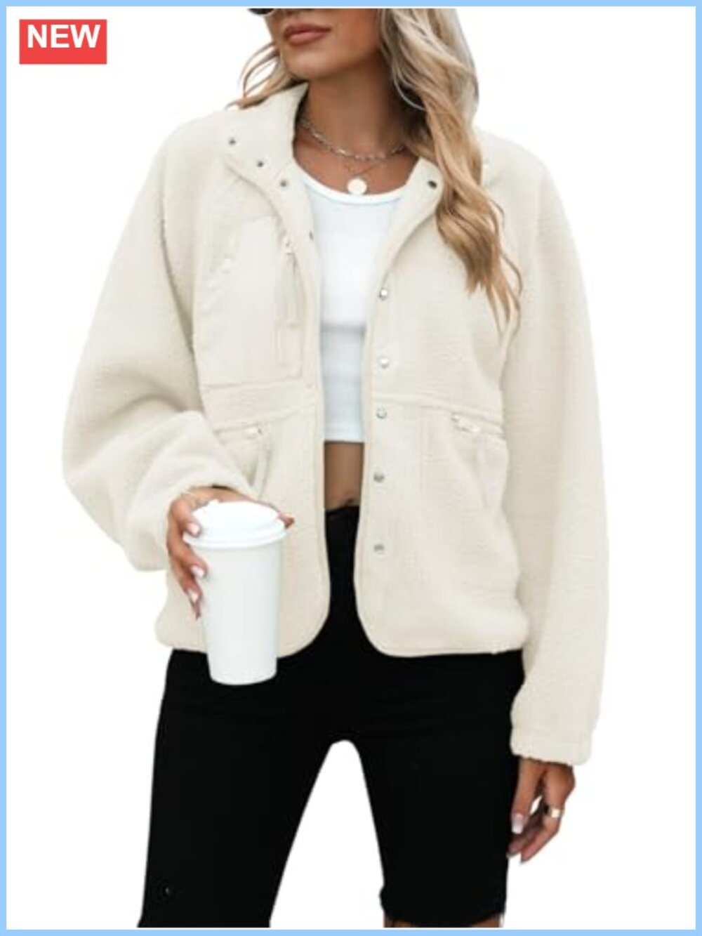 Women's Fleece Jacket Button Down Sherpa Fuzzy Sweater Coat